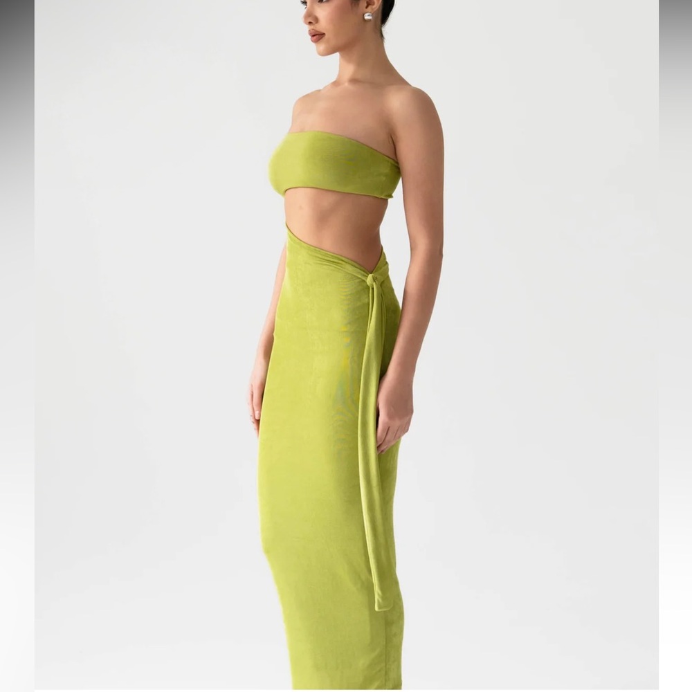 Quatre Swim Lime Strapless Cutout Maxi Dress Size Small